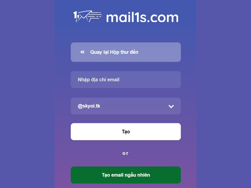 Tạo email 10p tại Mail1s.com